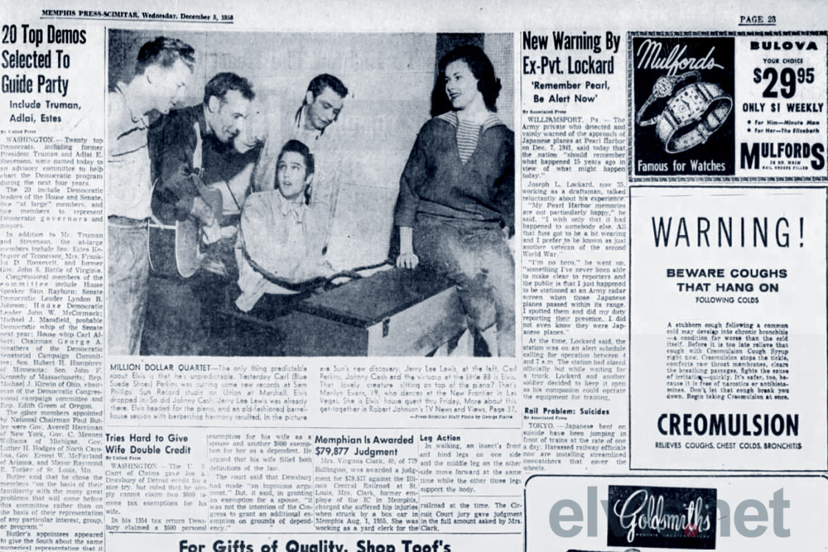 Million Dollar Quartet: Artikel The Memphis-Press Scimitar - Mittwoch, 05. Dezember 1956 - Seite 23